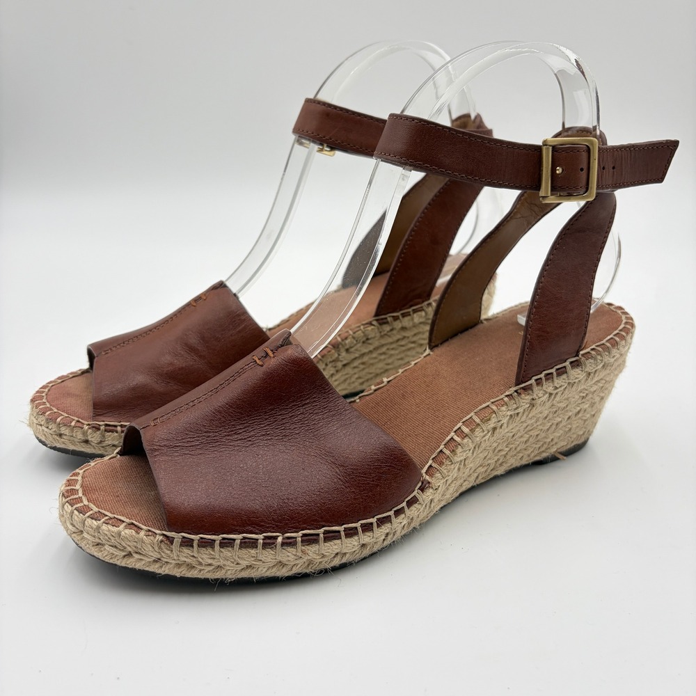Clarks Artisan Petrina Selma Brown Leather Espadrille Wedge Sandals Womens 8.5 M